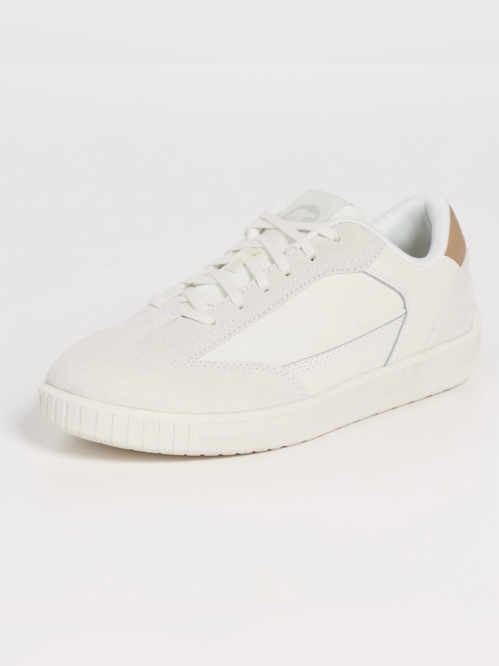 Size 8.5 Sorel White Low-Profile women's Sneakers w/Tan Heel Accent